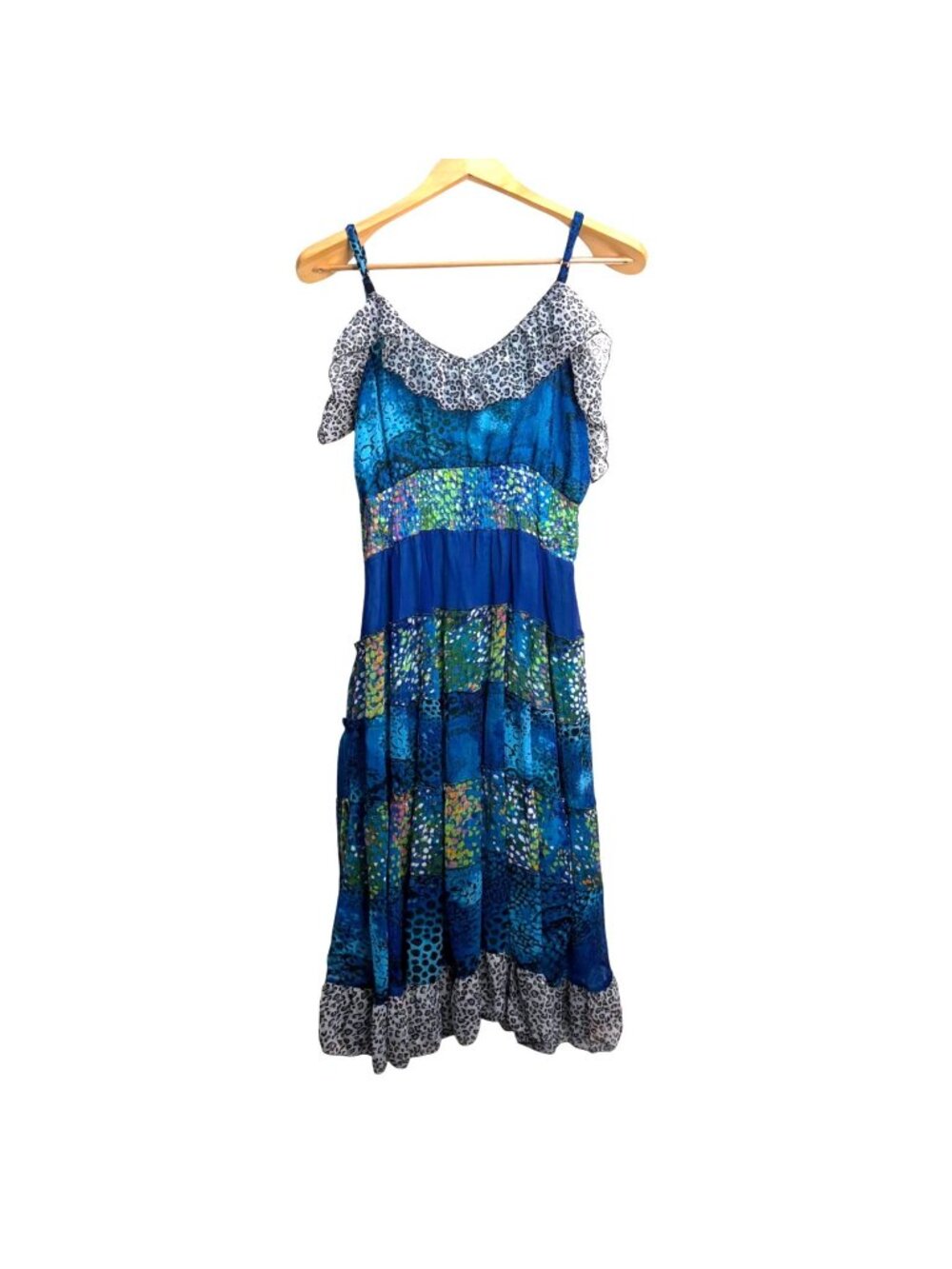 Vintage J Gee Maximalist Mixed Print Midi Dress XL Tiered Ruffle Boho Sundress